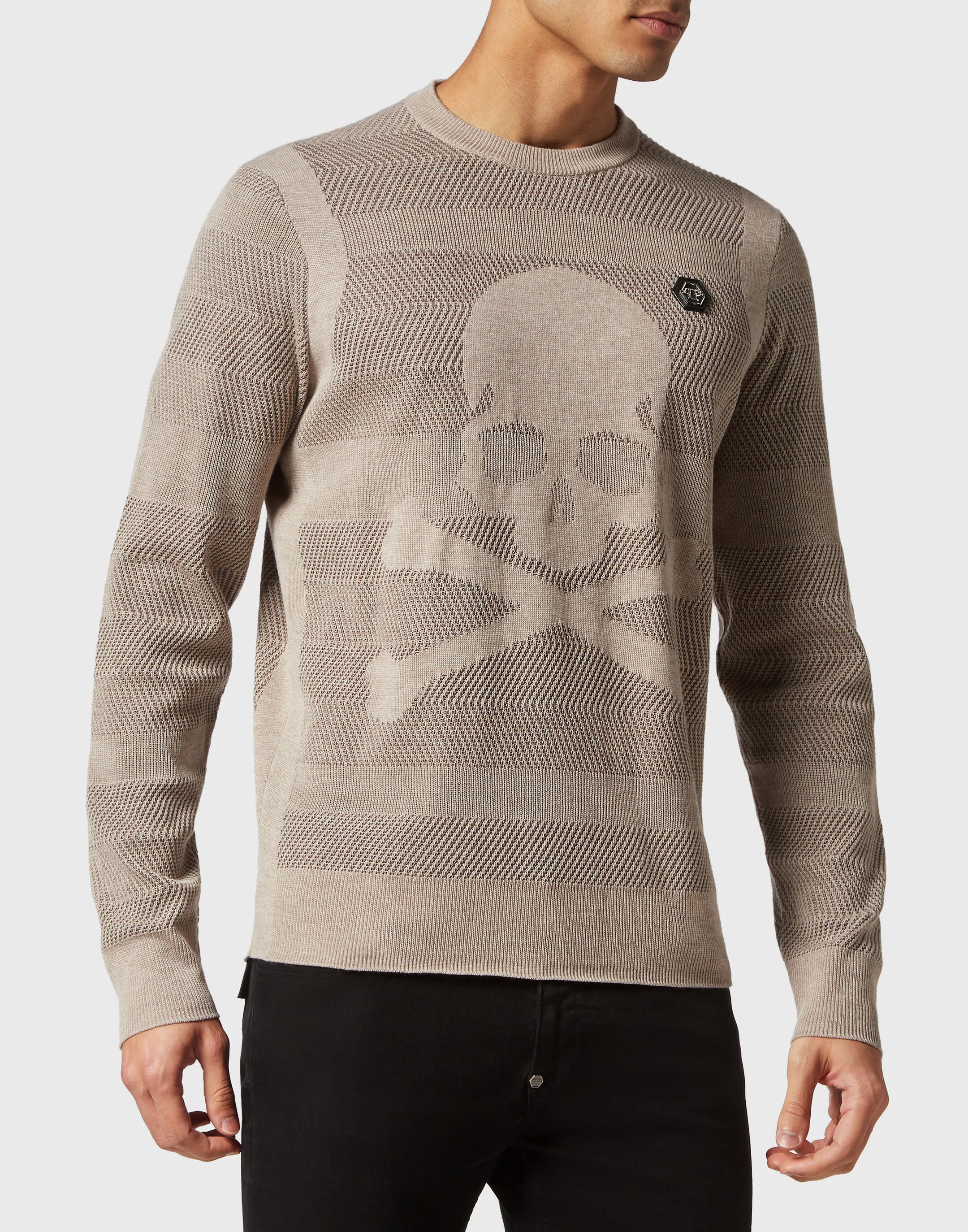 PHILIPP PLEIN Wool/Silk Pullover Round Neck  LS Skull&Bones