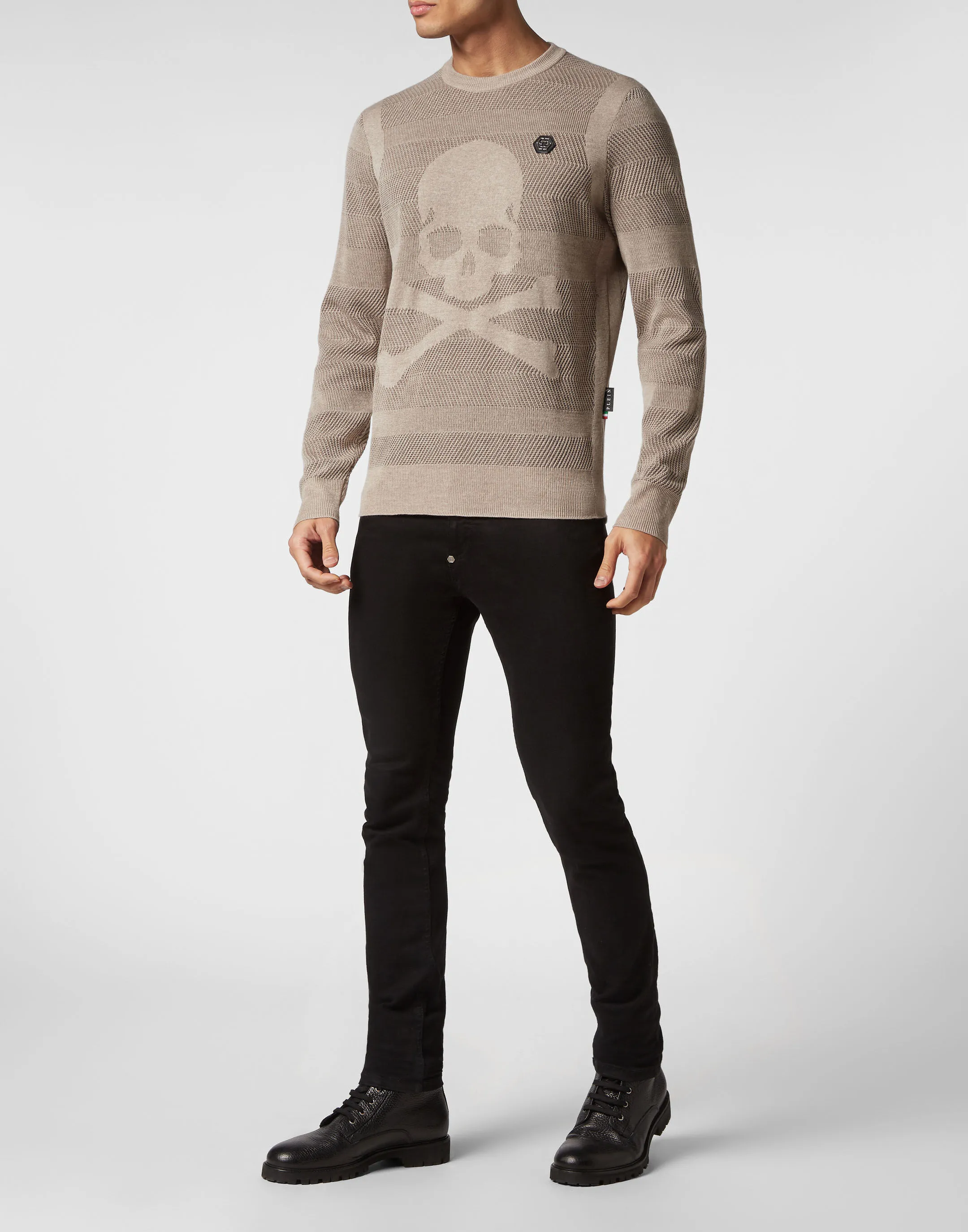 PHILIPP PLEIN Wool/Silk Pullover Round Neck  LS Skull&Bones