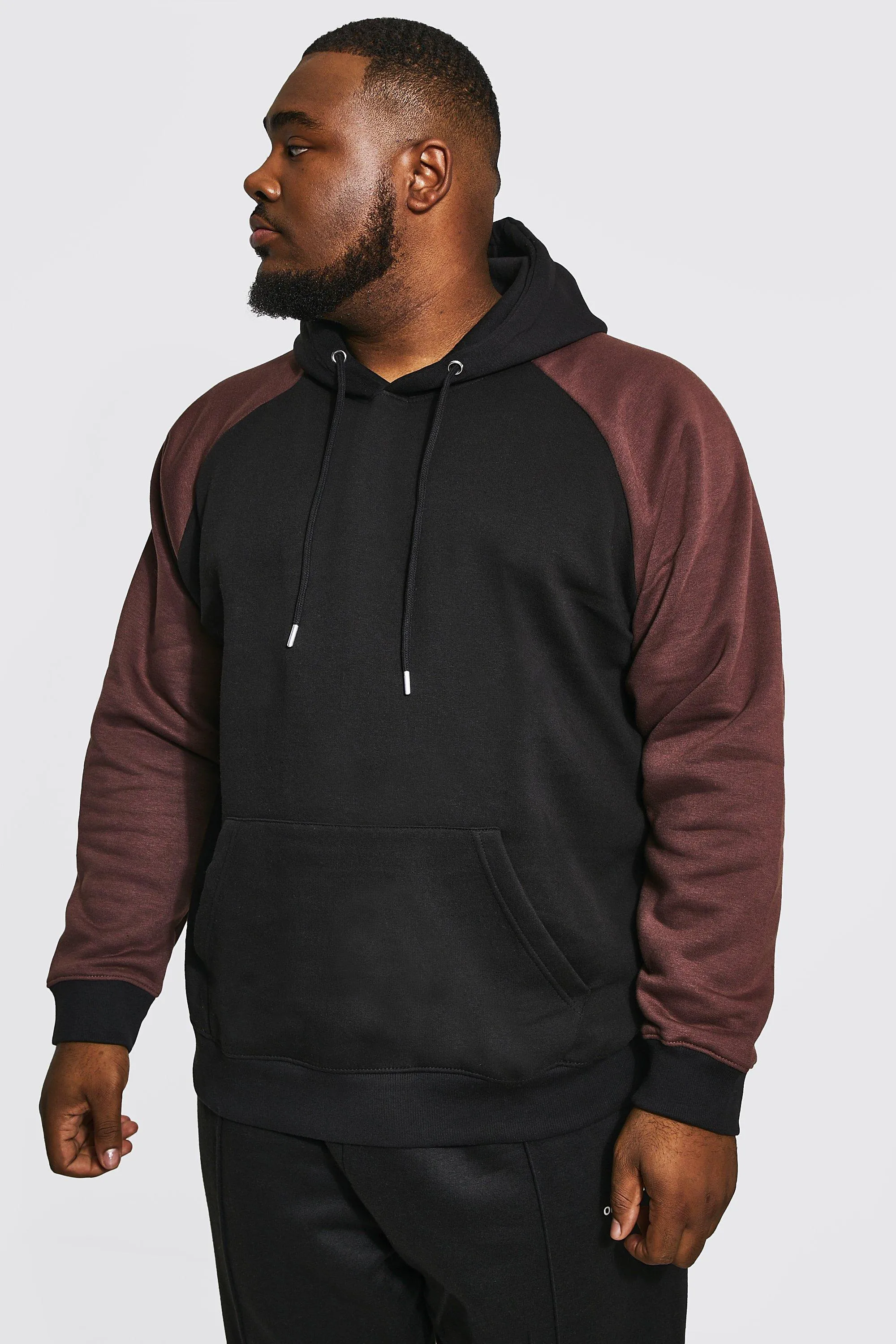 Plus Size Raglan Colour Block Hoodie | boohooMAN UK