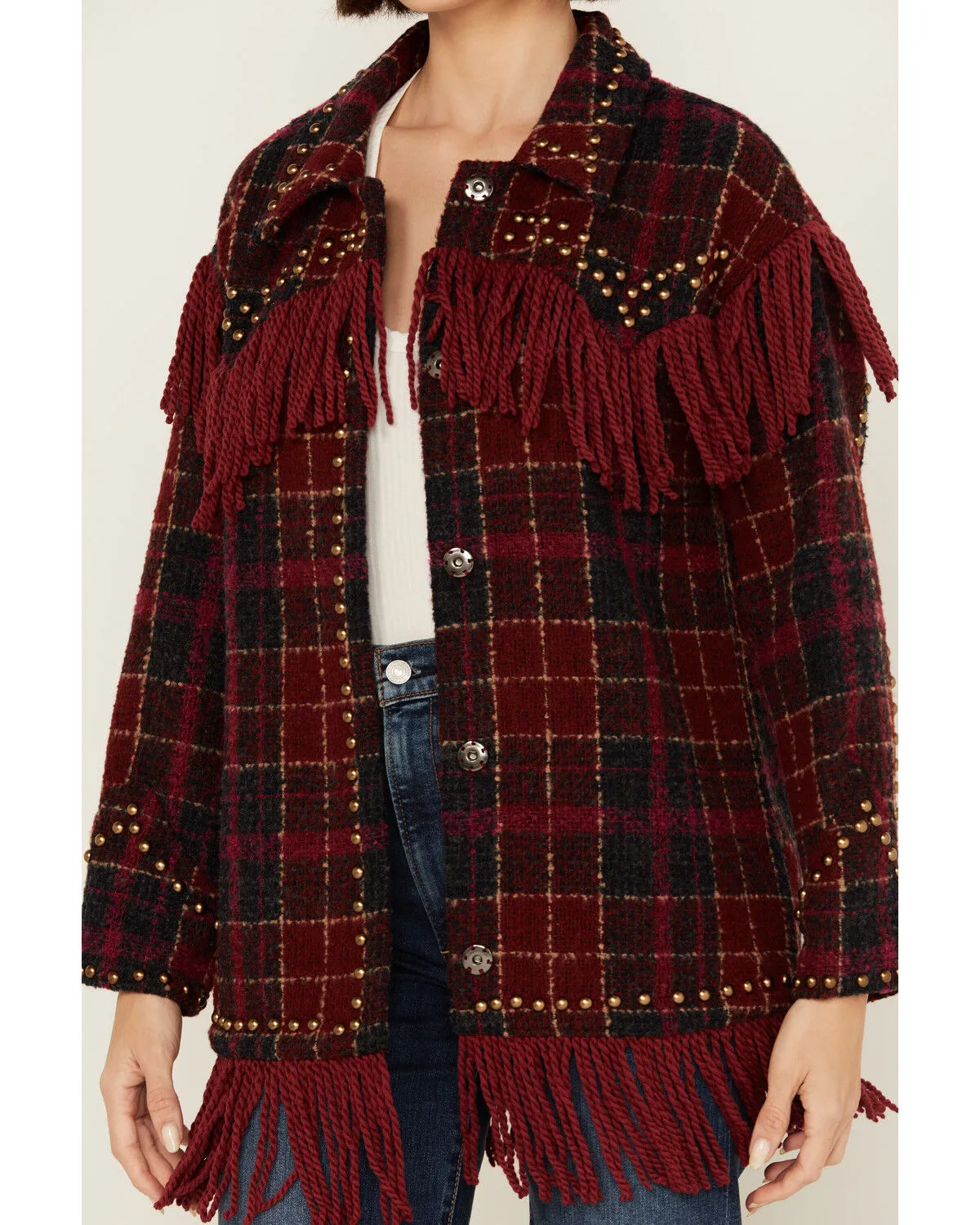 Product Name:  Vocal Women's Tweed Plaid Fringe Jacket