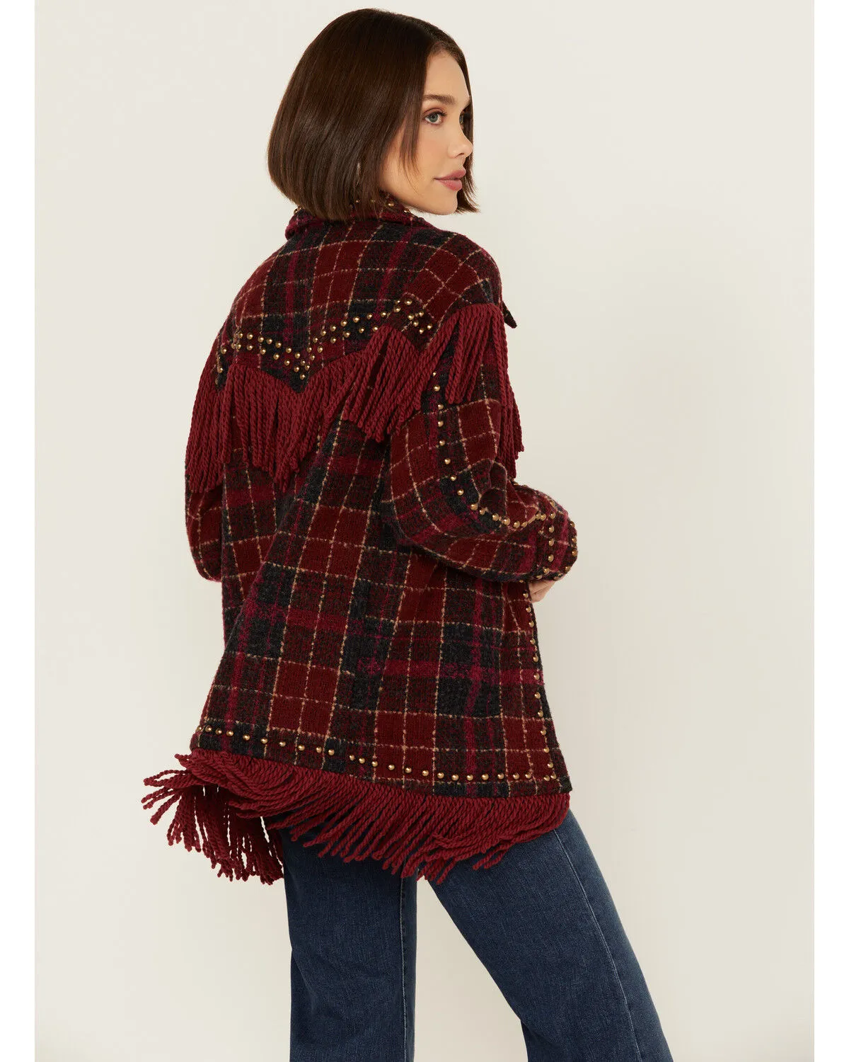 Product Name:  Vocal Women's Tweed Plaid Fringe Jacket