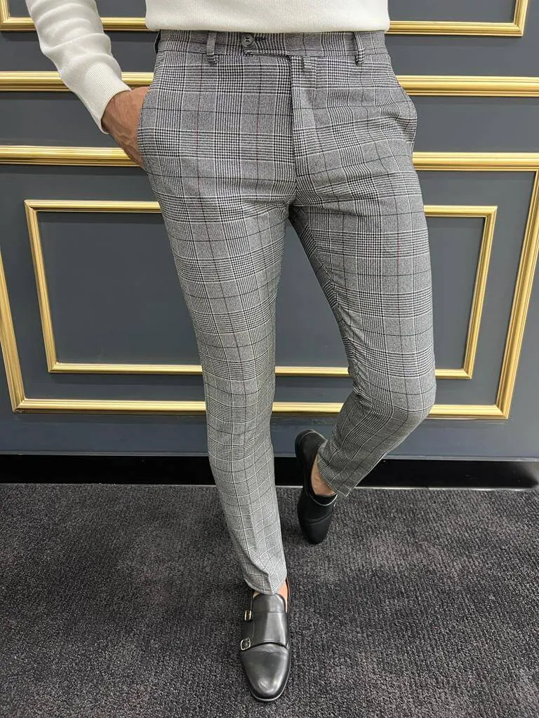 Slim Fit Striped Gray Trousers