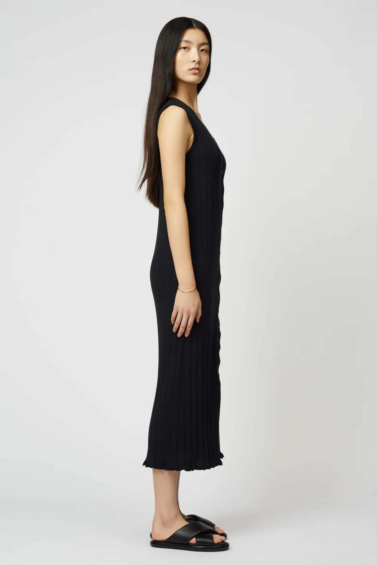 Slim Long Vest Dress - Black