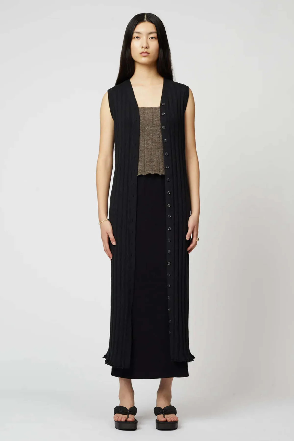 Slim Long Vest Dress - Black