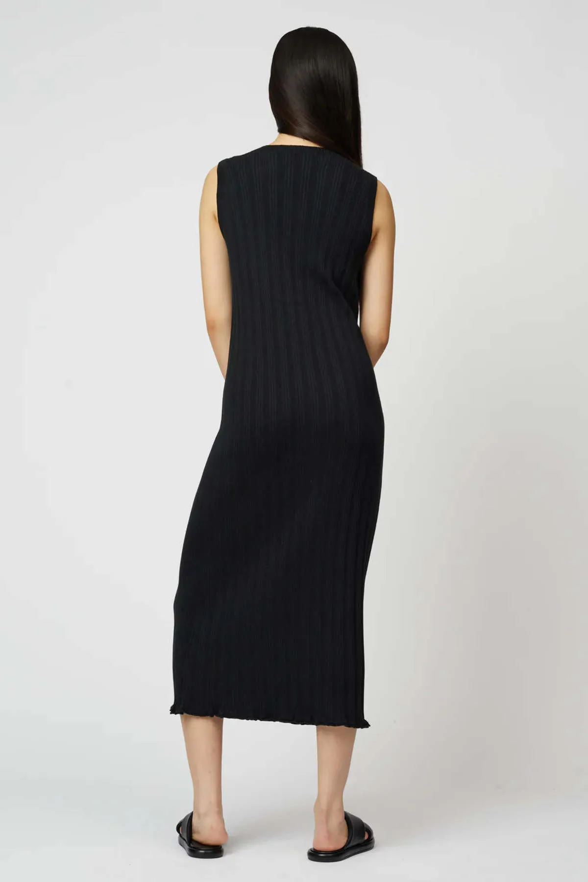 Slim Long Vest Dress - Black