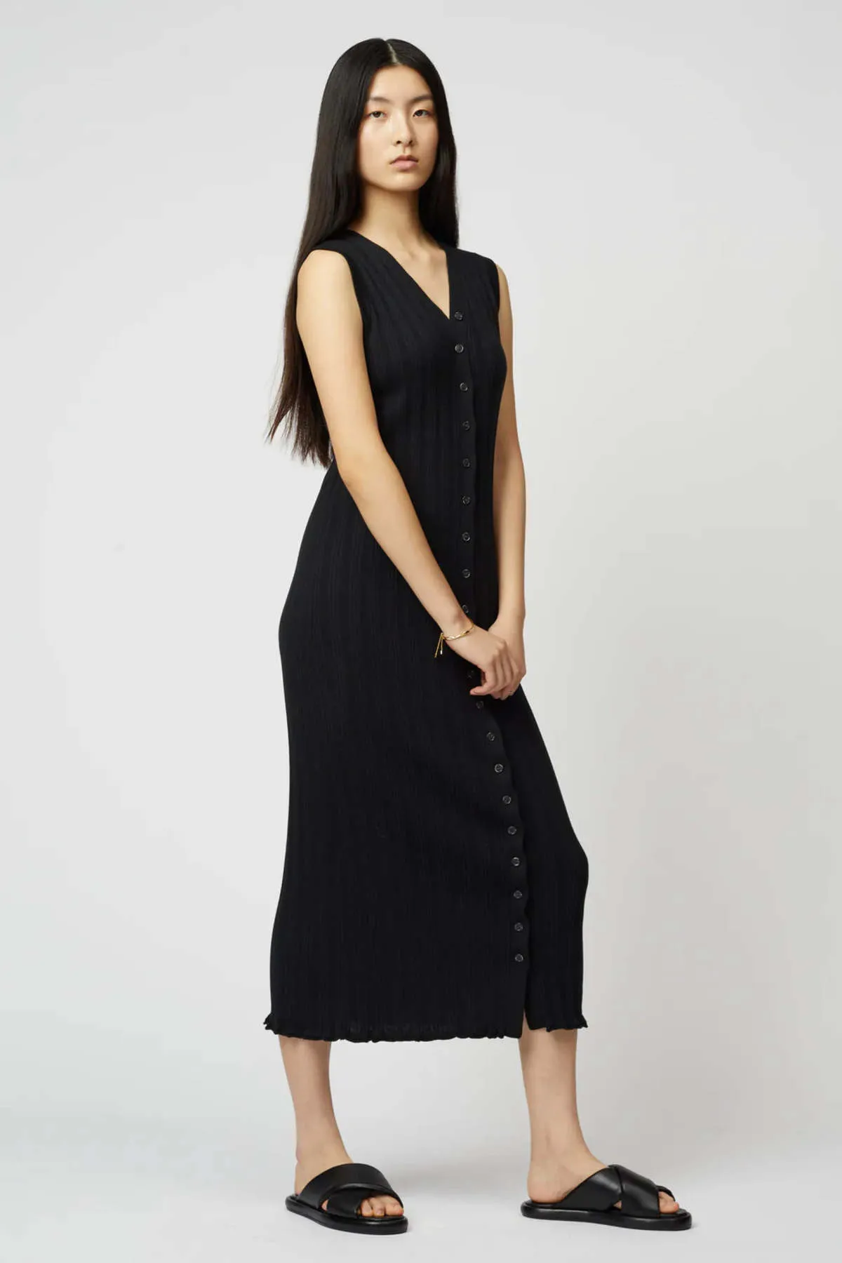 Slim Long Vest Dress - Black