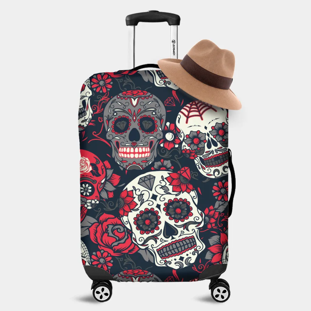 Sugar Skull Red Rose Printed Luggage Cover