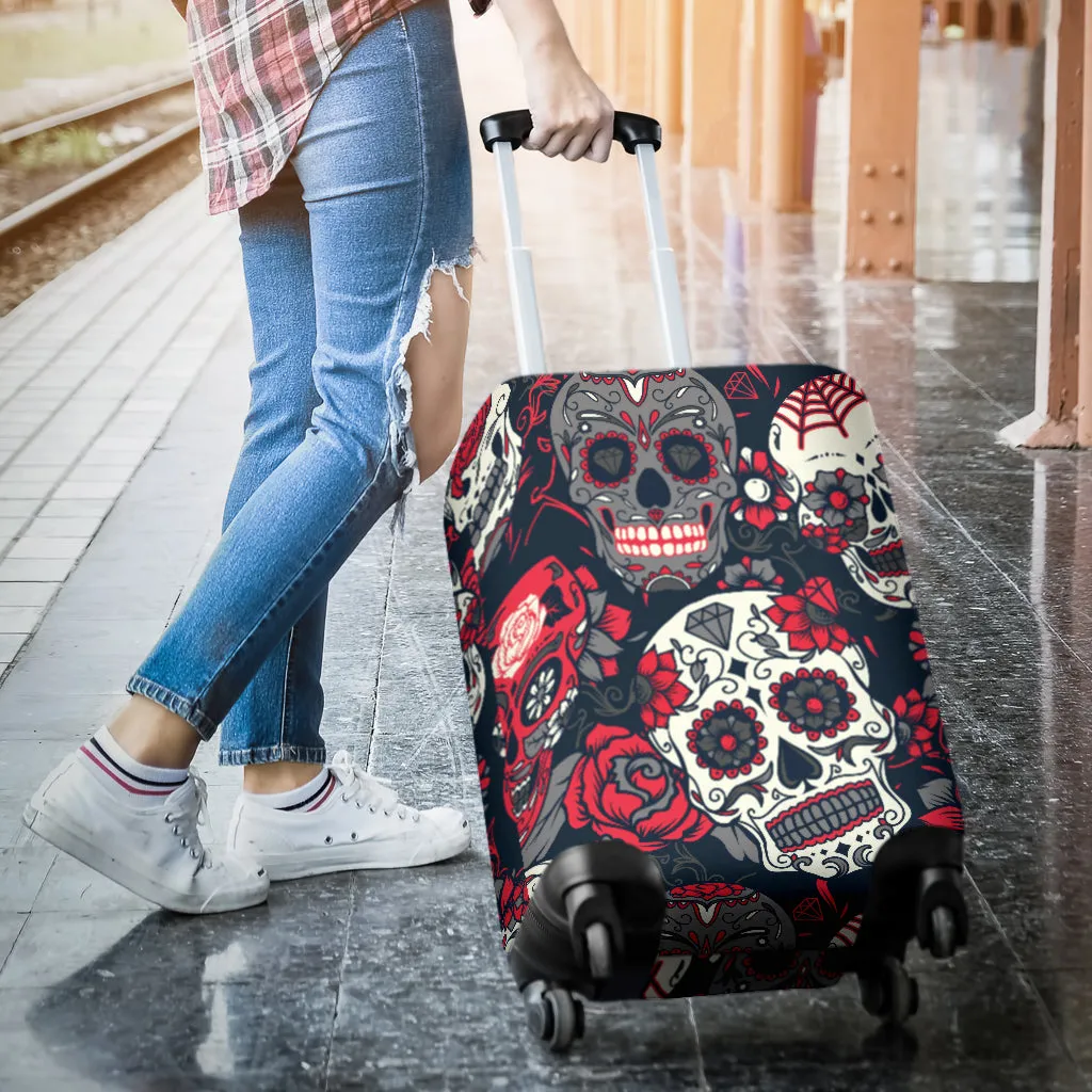 Sugar Skull Red Rose Printed Luggage Cover