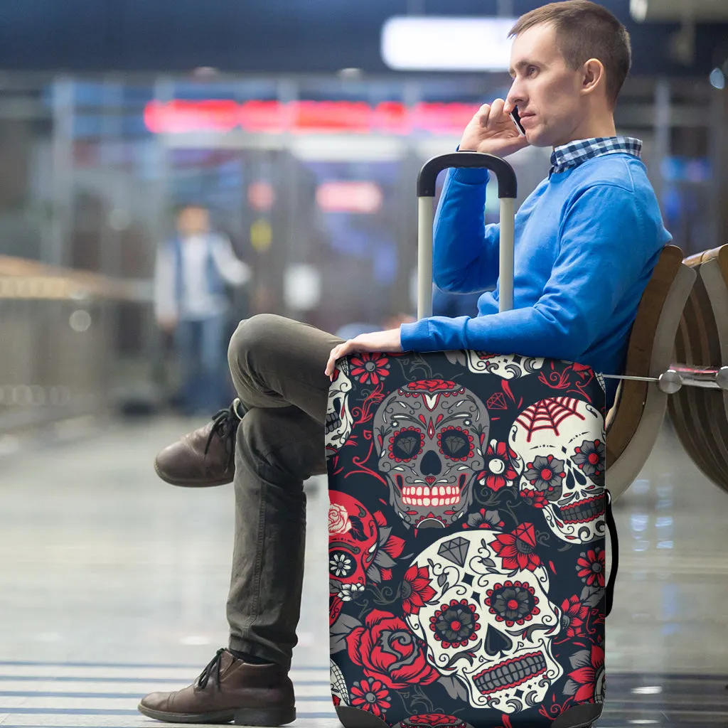 Sugar Skull Red Rose Printed Luggage Cover