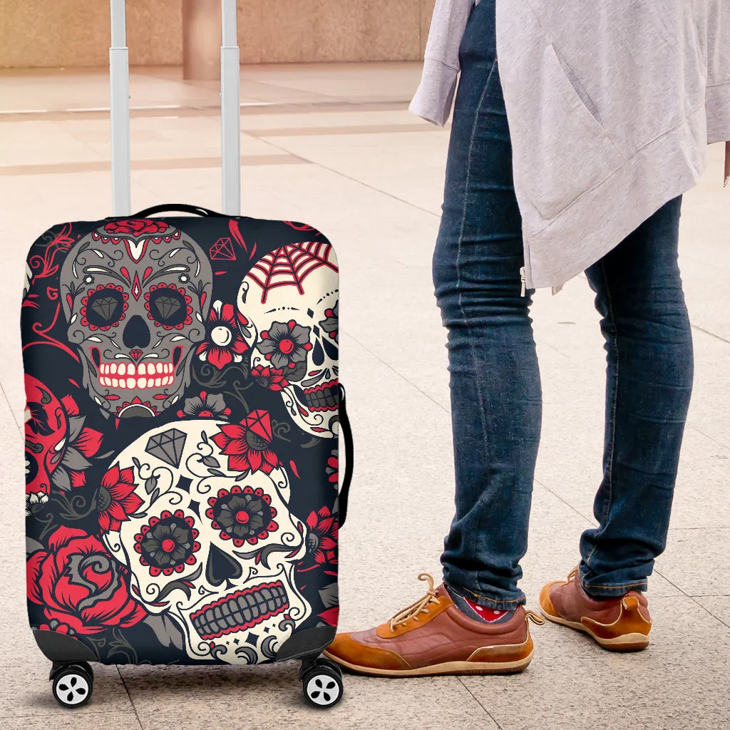 Sugar Skull Red Rose Printed Luggage Cover