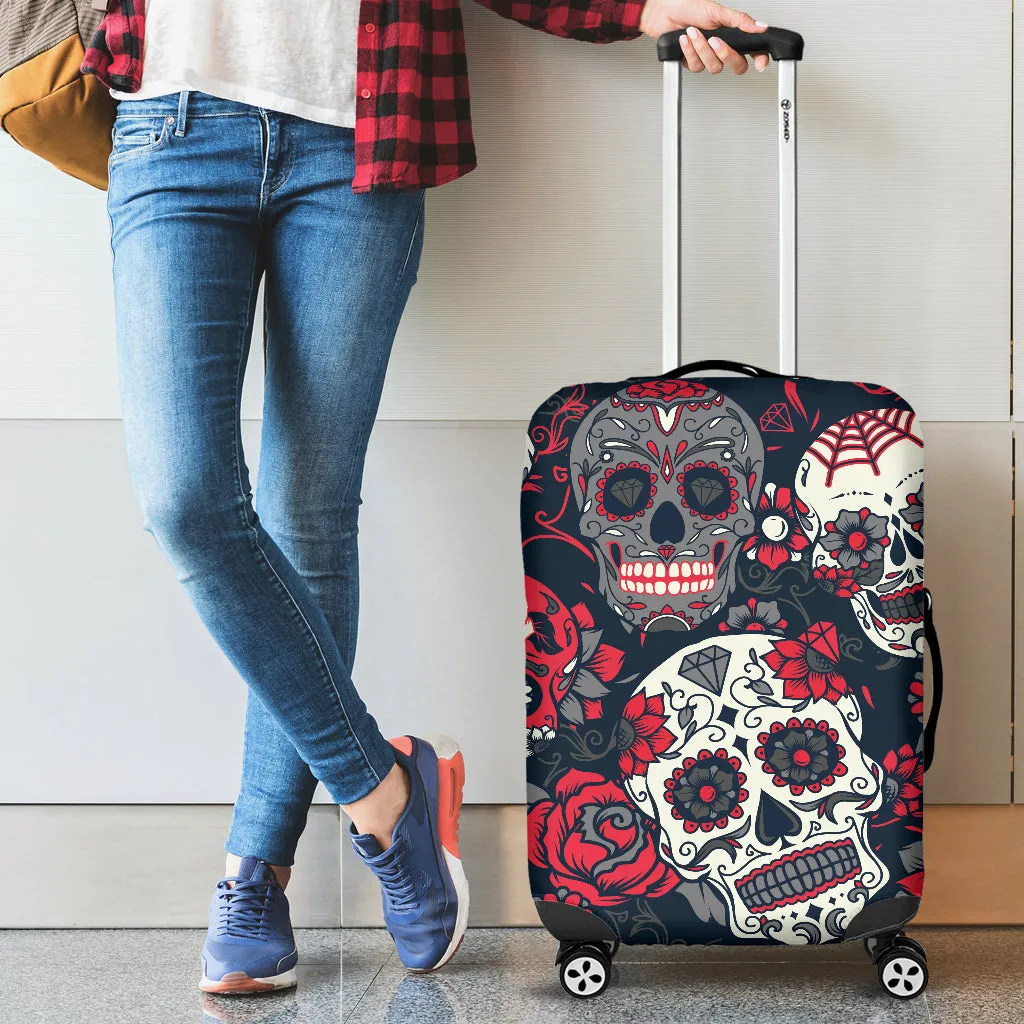 Sugar Skull Red Rose Printed Luggage Cover