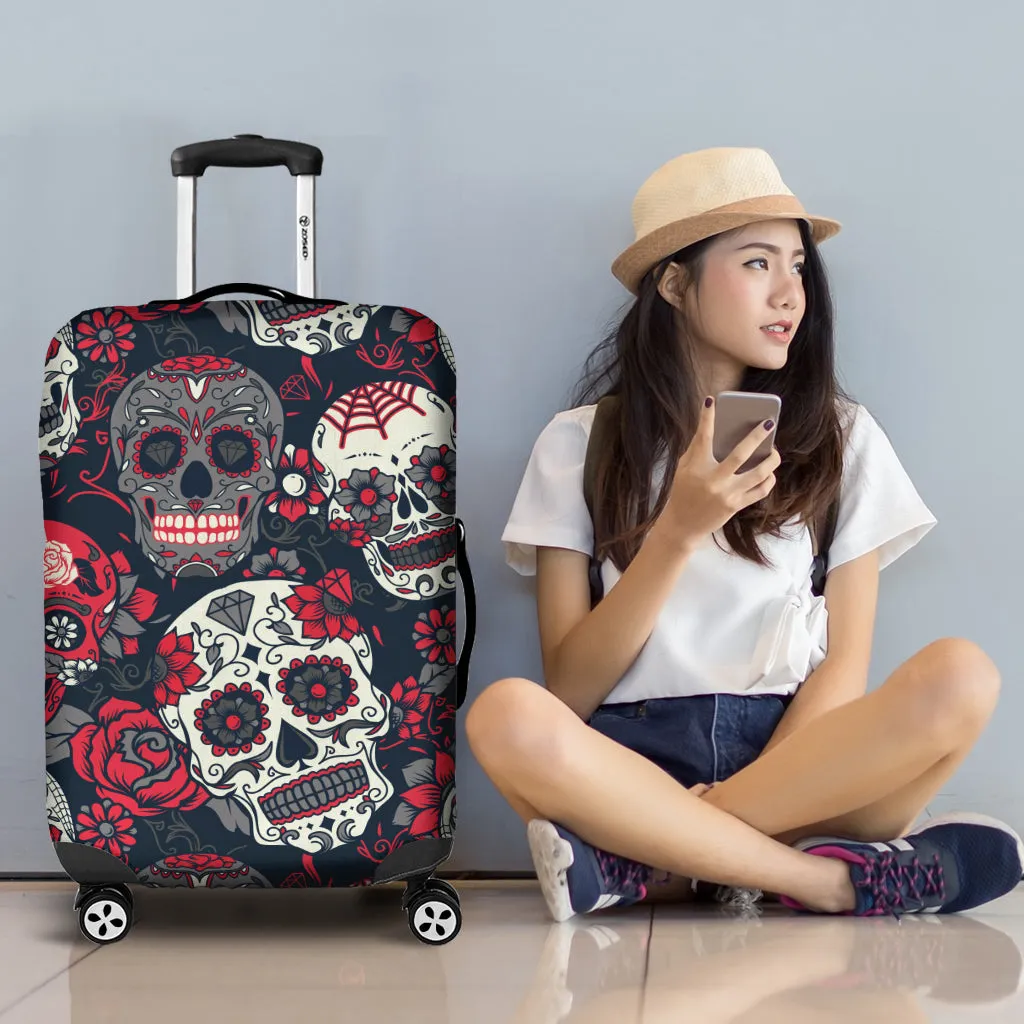 Sugar Skull Red Rose Printed Luggage Cover