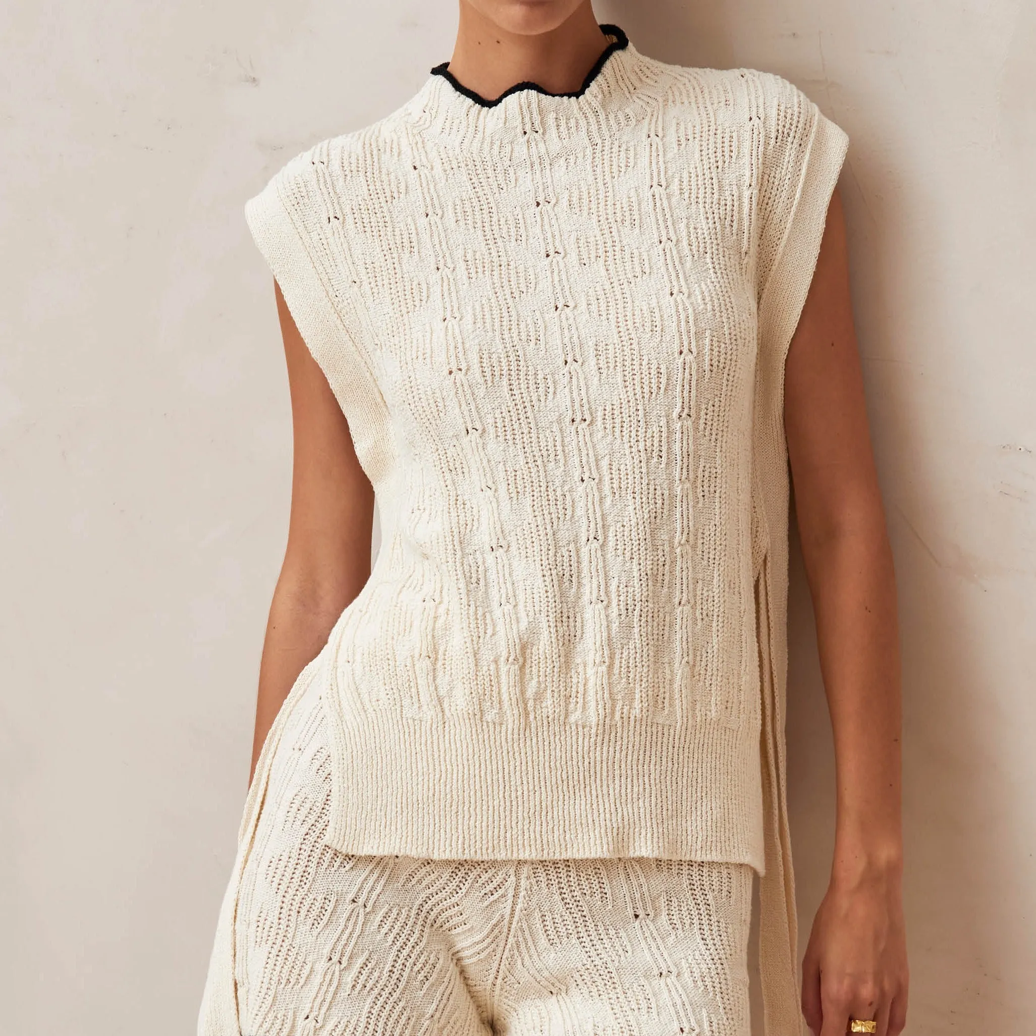 Tina Ecru Tricot Vest  