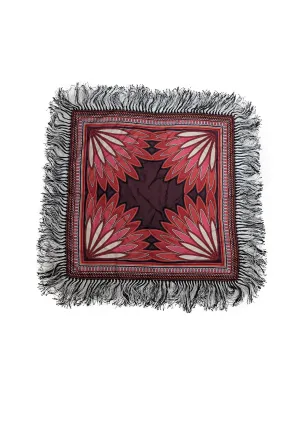 Tory Burch - Red Multicolor Print Silk Square Scarf w/ Fringe Trim