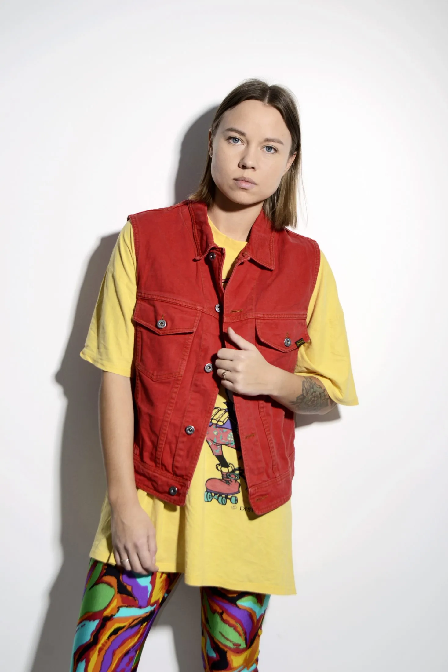 Vintage denim vest gilet red