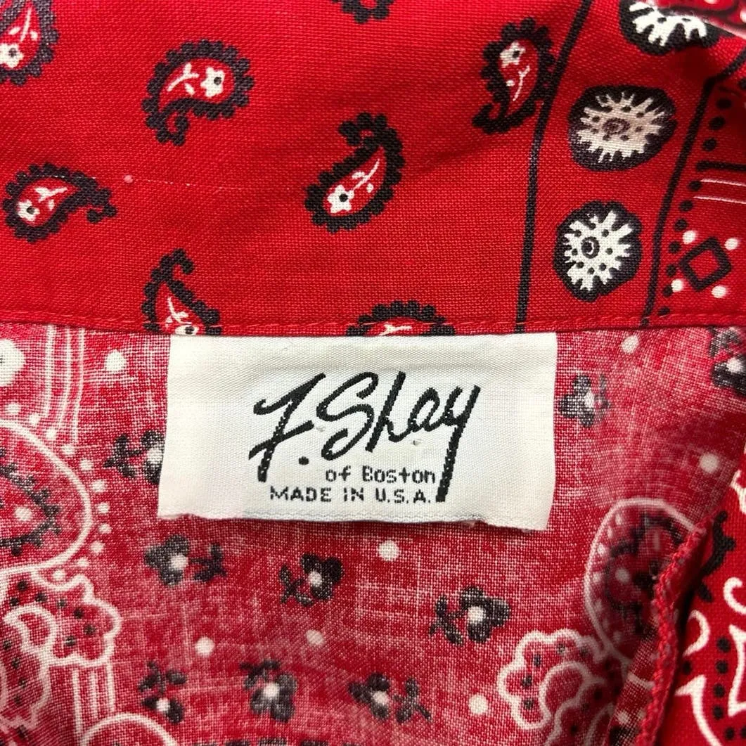 Vintage F. Shay Red Bandana Scarf Paisley Button Up Short Sleeve Shirt Top Sz S