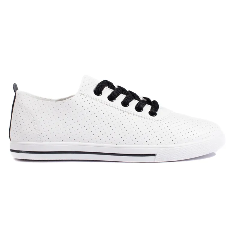 Women's white and black openwork sneakers