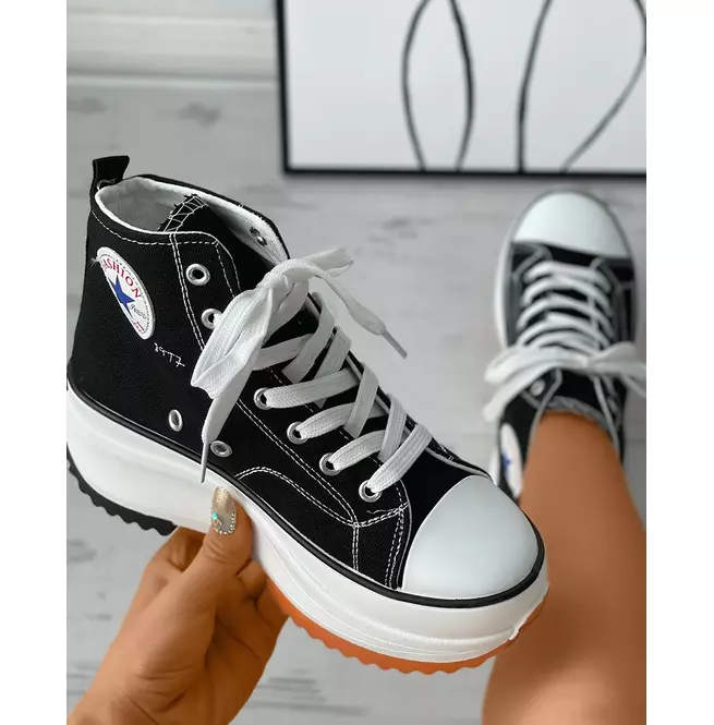 Women's Fashion Canvas Lace-up Platform Sneakers