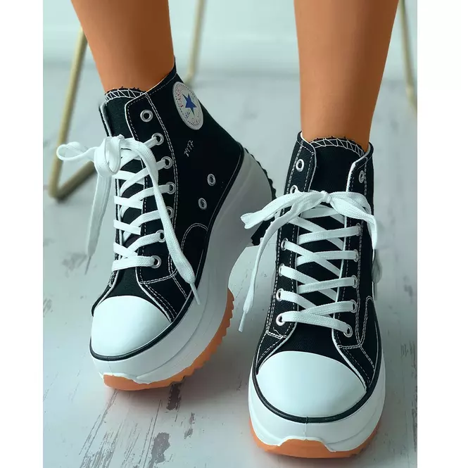 Women's Fashion Canvas Lace-up Platform Sneakers