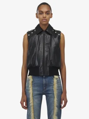 Women's Studded Leather Vest in Black