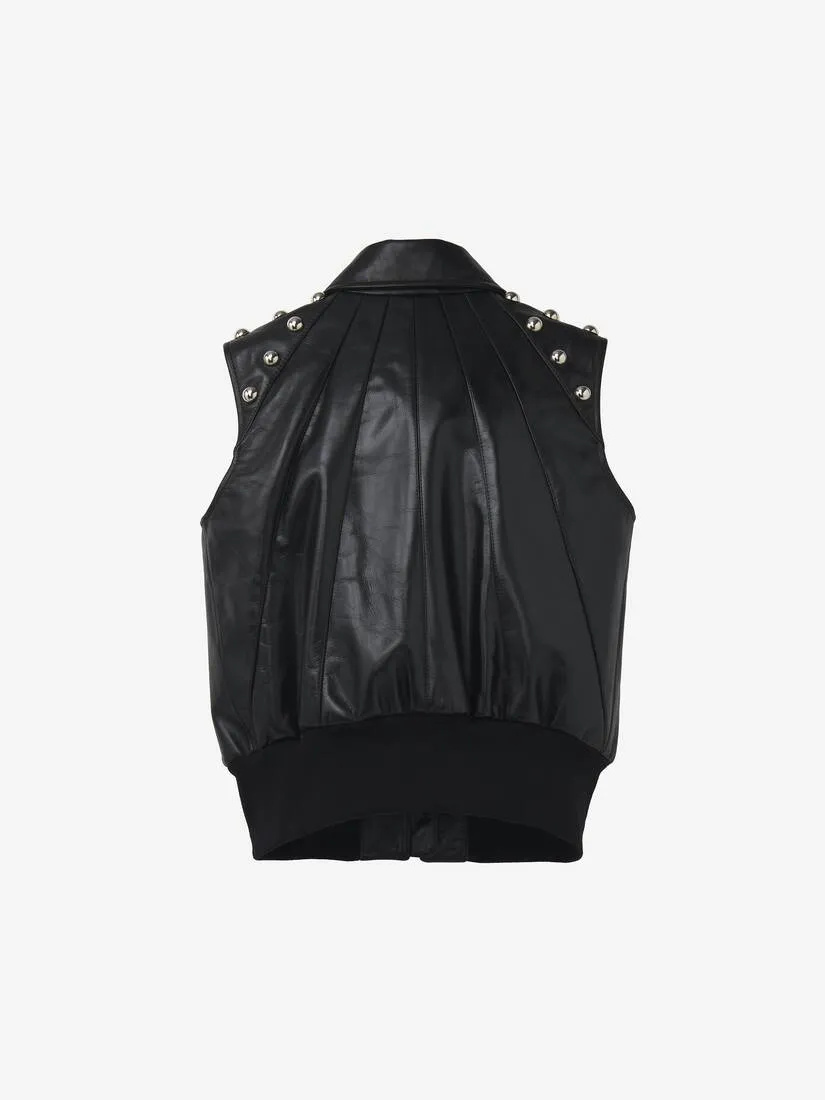 Women's Studded Leather Vest in Black