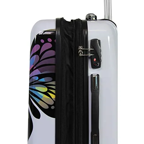 World Traveler Black and White Butterfly 2-Piece Carry-on Spinner Luggage Set