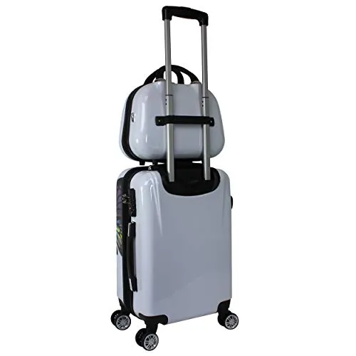 World Traveler Black and White Butterfly 2-Piece Carry-on Spinner Luggage Set