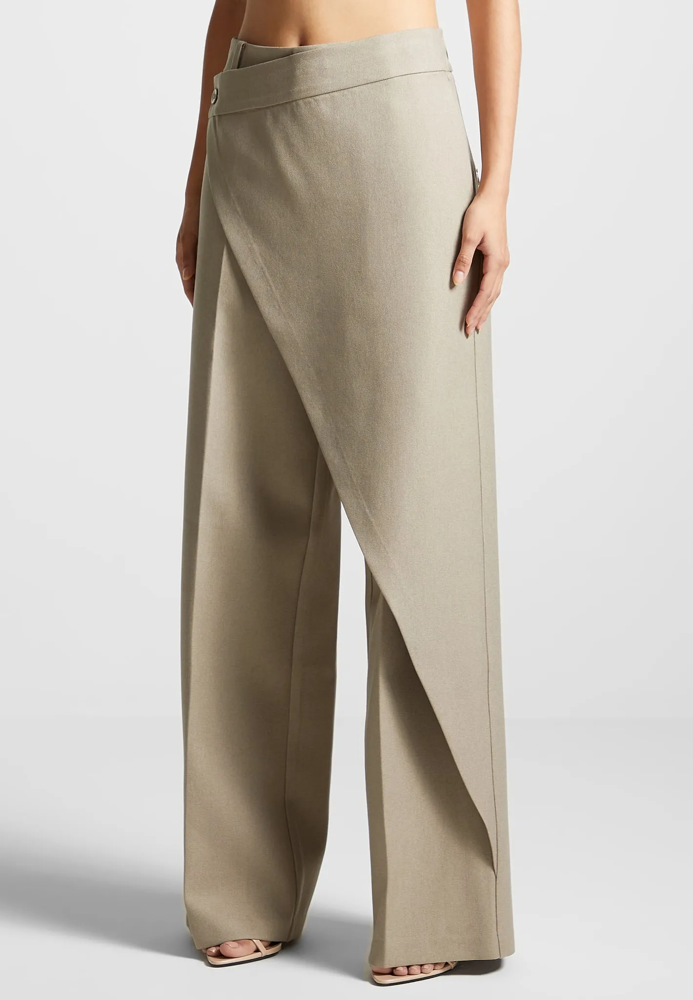 Wrap Tailored Trousers - Beige