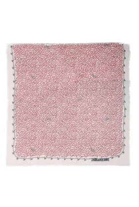 Zadig & Voltaire - Cream w/ Red Heart Print Frayed Hem Scarf